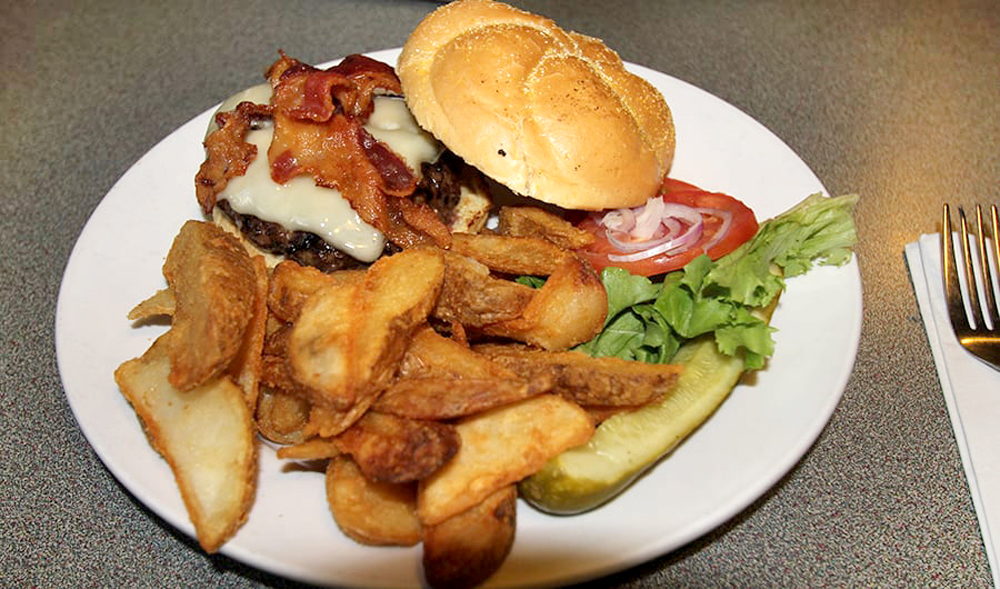 Outer Banks Brewing Station burger and wedges